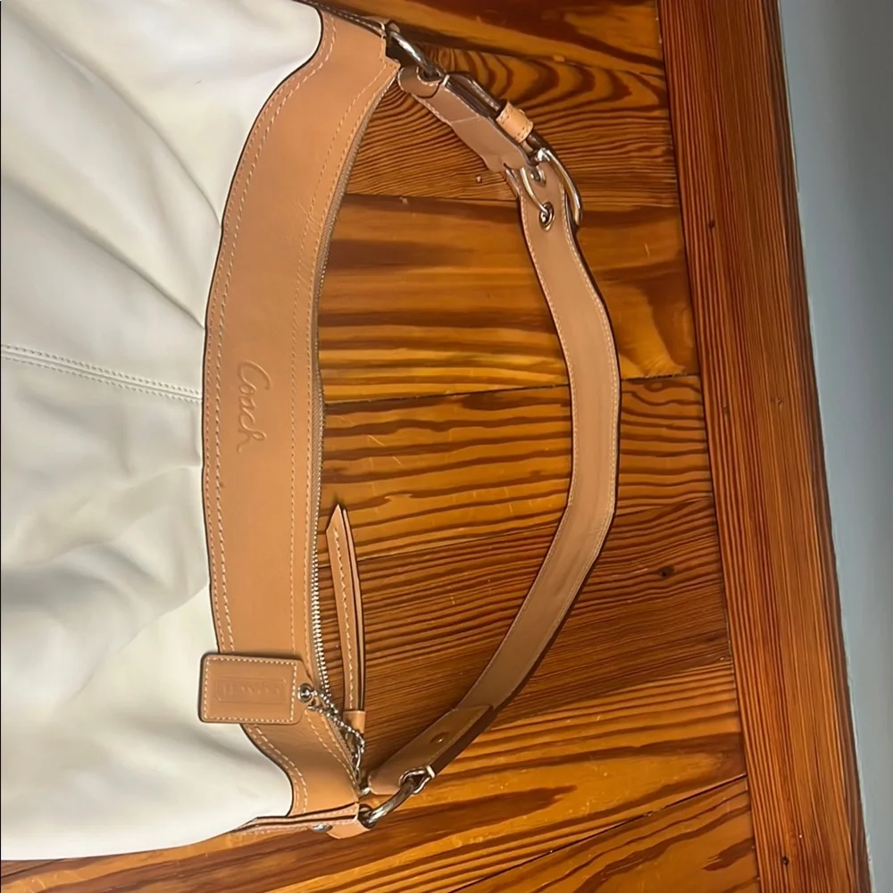 Coach White and Tan Hobo Bag with Crescent Shape - Picture 12 of 16